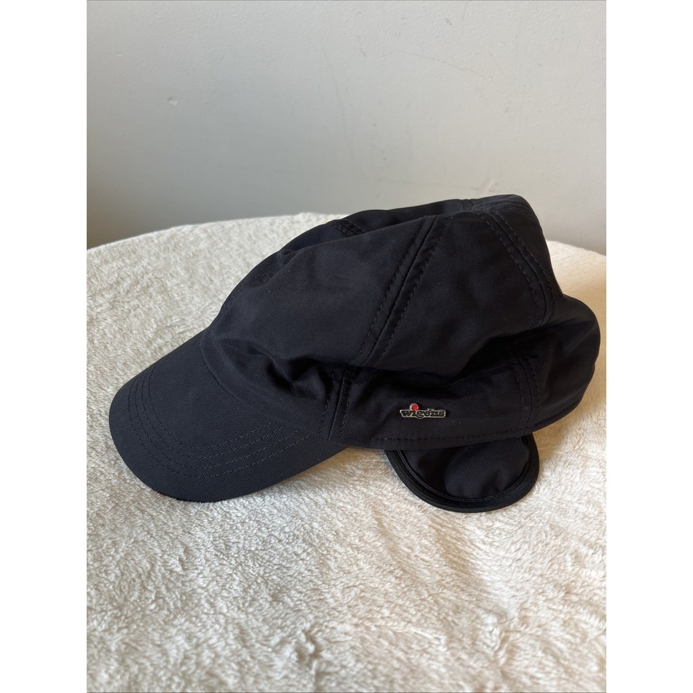 Wigens Martin Rain Cap Men 59 Black Water Repellant Lined Ear Flaps Baseball Hat